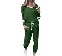 Womens Long Sleeve Crewneck Color-blocked stripes Outfit Jogger Tracksuit Set Sweatshirt Sweatpants Wear 2 Piece Ladies Fall Tracksuits Comfort Coat Tops Trousers Fashion Four Seasons Clothing