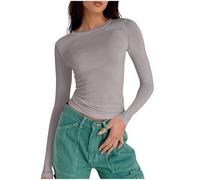 Women's Long Sleeve Crop Tops Soft Lightweight Crew Neck Shirts Slim Fit Base Layering Tees Plain Casual Tight Tshirt Stretchy Going Out Tops Y2K T-Shirts Streetwear, XS-XL