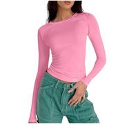 Women's Long Sleeve Crop Tops Soft Lightweight Crew Neck Shirts Slim Fit Base Layering Tees Plain Casual Tight Tshirt Stretchy Going Out Tops Y2K T-Shirts Streetwear, XS-XL