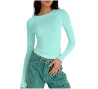 Women's Long Sleeve Crop Tops Soft Lightweight Crew Neck Shirts Slim Fit Base Layering Tees Plain Casual Tight Tshirt Stretchy Going Out Tops Y2K T-Shirts Streetwear, XS-XL