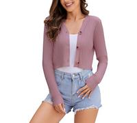 Women's Long Sleeve Cropped Cardigan Sweaters V Neck Solid Button Down Knit Bolero Shrugs
