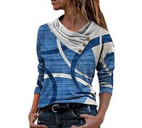 Women's Long Sleeve Cross Collar V-Neck Geometry T-Shirt Button Neck Pullover Tops Casual Comfortable T-Shirt Blouse Off Shoulder Women, blue, XL