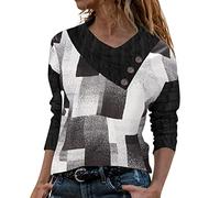 Women's Long Sleeve Cross Collar V-Neck Geometry T-Shirt Button Neck Pullover Tops Casual Comfortable T-Shirt Blouse Blouse with Zip Front, White, M