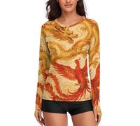 Women's Long Sleeve Dragon Phoenix Shirts with Thumb Holes Athletic Sun Shirts Quick Dry Workout Tops, White, XXL