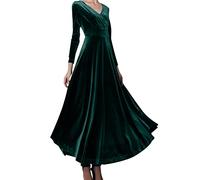 Women's Long Sleeve Evening Dress, Maxi V-Neck Velvet Party Dress, A-Line Cocktail Dress, Elegant Sexy Dress, High Waist Bodycon Ball Dresses for Autumn, Winter, Tunic Dress, Swing Dresses, Green, XXL
