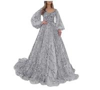 Women's Long Sleeve Evening Dress - Sequined Dress V Neck Vintage Sexy Solid Colour Chic and Elegant Loose Temperament Autumn Winter Banquet Long Versatile Dress for Ball, Cocktail, Wedding, Party