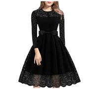 Women's Long Sleeve Evening Dress - Sexy Lace Hollow Chic Elegant Slim Casual Loose Hem Solid Colour Comfortable Lightweight Temperament Midi Versatile Dress for Cocktail Party 2025