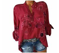 Women's Long Sleeve Floral Shirt - Blouse - Women's Mao Collar - Button Tee Shirt Large Size Pocket Top Casual Fashion Classic Beach Tops Casual Slim Fit Tunic Simplicity, Red, 5XL