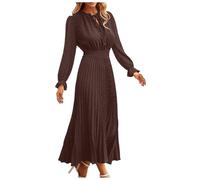 Women's Long Sleeve Flowy Long Dress - Sexy Pleated Polka Dot Loose Solid Color Chic And Elegant Casual Comfortable Everyday Beach Temperament Autumn Dress 2025, brown, M