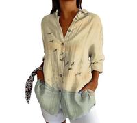 Women's Long Sleeve Hawaiian Shirt, Large Size Women's Lapel Collar, Floral Print Work Blouse with Button Down Top, Casual Basic Loose, Chic and Elegant Top for Everyday