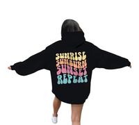 Women's Long Sleeve Hooded Sweatshirt, Oversize Printed Solid Color Casual Comfortable Pullover Plus Size Loose Fit with Pockets Autumn Everyday Hoodie