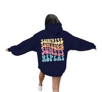 Women's Long Sleeve Hooded Sweatshirt, Oversize Printed Solid Color Casual Comfortable Pullover Plus Size Loose Fit with Pockets Autumn Everyday Hoodie