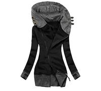 Womens Long Sleeve Hooded Tops Sweatshirt Winter Full Zipper Long Jacket with Pocket Fashion Women's Color Block Warm Coat Hooded Sweatshirts Streetwear Outdoor Clothes Black