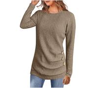Women's Long Sleeve Jumpers Lightweight Crewneck Long Sleeve Tunic Sweater Tops Casual Elegant Comfort Warm Ladies Jumper Tunic Tops for Women UK Brown S