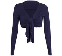 Womens Long Sleeve Ladies Front Open Tie Fastening Bolero Shrug Stretch Cropped Cardigan Top Navy Blue Size 8 - 10