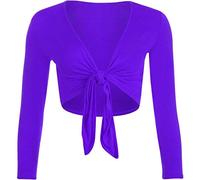 Womens Long Sleeve Ladies Front Open Tie Fastening Bolero Shrug Stretch Cropped Cardigan Top Purple Size 8 - 10