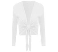 Womens Long Sleeve Ladies Front Open Tie Fastening Bolero Shrug Stretch Cropped Cardigan Top White Size 16 (L/XL)