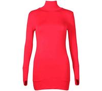 Womens Long Sleeve Ladies Stretch Thumb Hole Long Tunic Turtle Polo Neck Top Plain Jumper Red 8-10