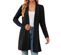 Women's Long Sleeve Long Cardigan Coat Large Size Loose Pullover Solid Colour Pullovers Knitted Coat Mid Season Casual Jacket Breathable Clothing Sun Protection Loungewear, Black, L