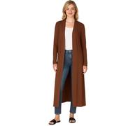 Womens Long Sleeve Maxi Cardigan Open Front Floaty Longline Boyfriend Style with Collared Neck Soft Stretch Jersey Casual Ladies Cover Up Brown 16-18