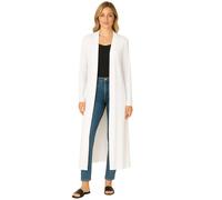 Womens Long Sleeve Maxi Cardigan Open Front Floaty Longline Boyfriend Style with Collared Neck Soft Stretch Jersey Casual Ladies Cover Up White 12-14