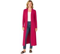 Womens Long Sleeve Maxi Cardigan Open Front Floaty Longline Boyfriend Style with Collared Neck Soft Stretch Jersey Casual Ladies Cover Up Cerise 8-10