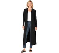 Womens Long Sleeve Maxi Cardigan Open Front Floaty Longline Boyfriend Style with Collared Neck Soft Stretch Jersey Casual Ladies Cover Up Black 24-26