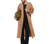 Womens Long Sleeve Maxi Cardigan Open Front Oversized Knitted Sweater Coat Casual Lapel Warm Overcoat with Pockets, Camel, XXL