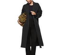 Womens Long Sleeve Maxi Cardigan Open Front Oversized Knitted Sweater Coat Casual Lapel Warm Overcoat with Pockets, Black, L