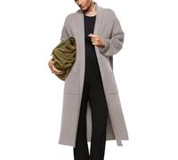Womens Long Sleeve Maxi Cardigan Open Front Oversized Knitted Sweater Coat Casual Lapel Warm Overcoat with Pockets, Camel Beige, L