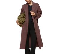 Womens Long Sleeve Maxi Cardigan Open Front Oversized Knitted Sweater Coat Casual Lapel Warm Overcoat with Pockets, Brown, XXL