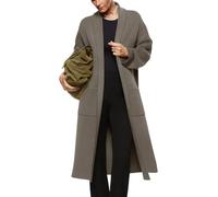 Womens Long Sleeve Maxi Cardigan Open Front Oversized Knitted Sweater Coat Casual Lapel Warm Overcoat with Pockets, Taupe, XXL