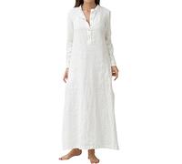 Womens Long Sleeve Maxi Dress Kaftan Cotton Linen Plain Casual Oversized Long Dresses Gifts