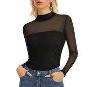 Womens Long Sleeve Mesh Top Mock Neck Sheer Shirt See Through Blouse | soft and stretchy double-layer mesh fabric, elegant slim fit, chic and feminine touch, stylish ruched blouse for streetwear