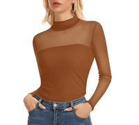 Womens Long Sleeve Mesh Top Mock Neck Sheer Shirt See Through Blouse | soft and stretchy double-layer mesh fabric, elegant slim fit, chic and feminine touch, stylish ruched blouse for streetwear