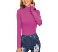 Women's Long Sleeve Mock Turtleneck Tops Casual Slim Fitted Lightweight Under Layer Pullover Shirts, Rose Red, L