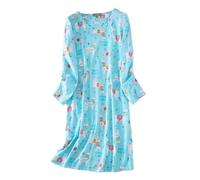 Women's Long Sleeve Night Dress, Mid Length Dress Women's Printed Round Neck Casual Comfortable Loose Fit Soft Everyday Classics Chic and Elegant Breathable Basic Dress for Autumn