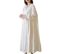 Women's Long Sleeve Nightdress Long Vintage Victorian Lace Nightgown Sleepwear Palace Style Embroidered Pyjamas Sleep Shirt V Neck Lounge Dress Nightwear Modal Cotton Homewear White B XL