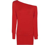 Womens Long Sleeve One Off Shoulder Baggy Batwing Top Ladies Pullover Party Wear Tops Summer Shirt (Red UK 12-14)