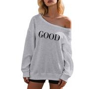 Women's Long Sleeve One Shoulder Sweatshirts Workou Trendy Off The Shoulder Sweaters College Graphic Letter Sexy Clothes Fall Backwoods Y2K Comfort Graphic Sweatshirts Vintage Plain Grey