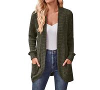 Womens Long Sleeve Open Front Cardigan Casual V-Neck Relaxed Fit Ribbed Knit Sweater Outerwear with Pockets Army Green
