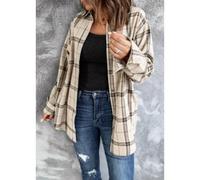 Women's Long Sleeve Plaid Shirts Flannel Collared Button Down Shacket Casual Rolled Up Boyfriend Blouse Tops (beige, XXL)