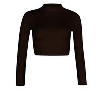 Womens Long Sleeve Polo Crop Top High Roll Neck Stretchy T-Shirt Vest 8-14, (12-14, Chocolate)