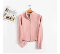 Womens Long Sleeve Polyester Jacket, Solid Colour Casual Zip-Up Coat with Warm Collar for Daily Wear in Spring Autumn Winter, Black XL(L Pink)