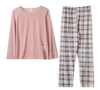 Women's Long Sleeve Pyjama Set, Pyjama Bottoms, Women's Long Cotton Pyjama Set, Soft Leisure Suit, Casual Sleep Dress, Soft Leisure Suit, Comfortable Pyjamas with Checked Shorts, Sleepwear, Sleep