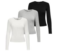 Women's Long Sleeve Shirt 3er Pack - Onlriley o-Neck Top,Long Sleeve, Crew Neck