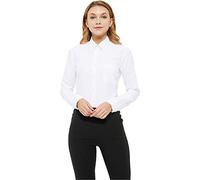 Womens Long Sleeve Shirt Blouse Oxford Casual Workwear Formal Shirt Wrinkle Resistant Medium White