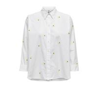 ONLY Women's Onlnew Lina Grace Ls Emb Shirt Noos WVN Long Sleeve Blouse, Bright White/AOP: Lemon, M