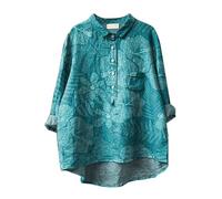 Womens Long Sleeve Shirt Patterned 2024 Blouse Top Flower Pattern Printed Women's Lapel Neck Casual Cotton and Linen Long Sleeve Shirt Features: 2025 Women's Cotton Shirts White Shirt (Black, XXXL)