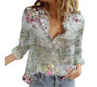 Womens Long Sleeve Shirt Patterned 2024 Blouse Top Women's Shirts Floral Print Button Down Shirt Fashion Lightweight Long Sleeve Blouse Spring Summer Casual Tops Winter Shirts for Men UK (Beige, S)